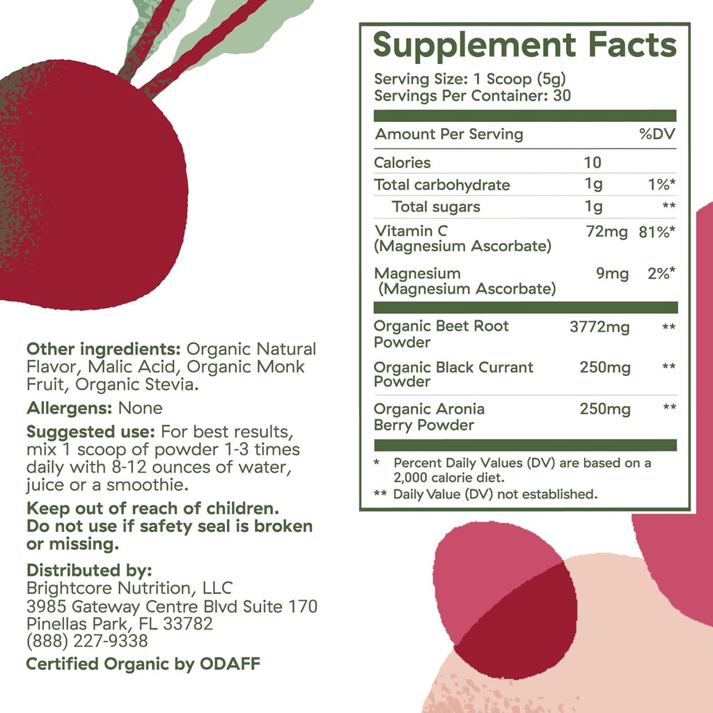 Brightcore Nutrition BrightBeets Polvo de Remolacha, Sabor Manzana Roja, 150 Gramos, 30 Porciones