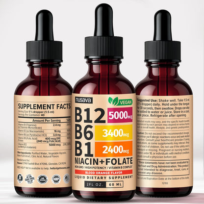 NUSAVA (2 Pack) Gotas Líquidas de Vitamina B12 5000mcg - Sublingual con B6 y Complejo B - Metilcobalamina para Mujeres y – Image 9