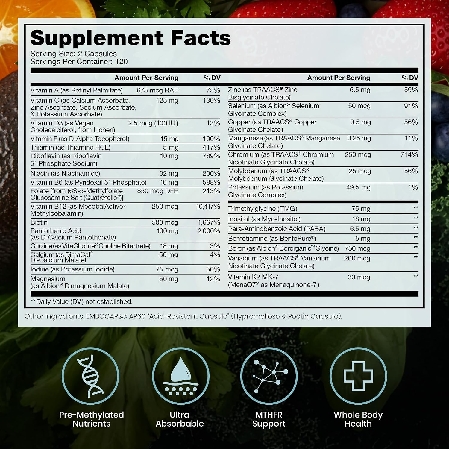 Pure Therapro Rx Multivitamínico Metilado sin Hierro para Hombres y Mujeres - 240 Cápsulas (4 Meses)