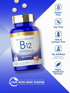 Carlyle Metilcobalamina Vitamina B12 5000mcg | 60 Comprimidos de Disolución Rápida | para Adultos | Vegetariano, Sin Gluten y No-GMO