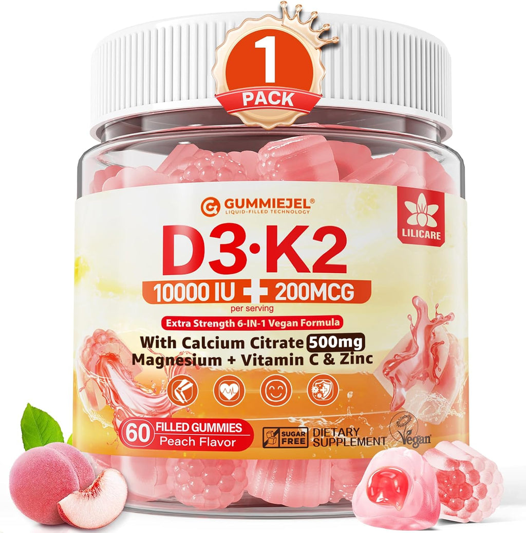 Vitamina D3 K2 Gummies 5000UI + 10000UI con Calcio y K2 MK-7 - Pack de 2