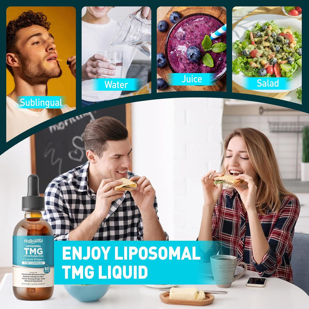 HOLLEGEND Liposomal TMG Suplemento Líquido, 1000mg Trimetilglicina como Betaína Anhidra, Alta Absorción, 60 ml