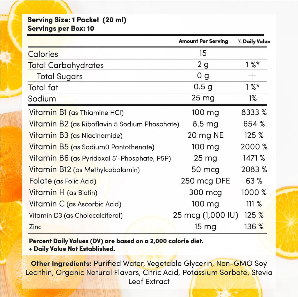 Aurora Nutrascience Mega-Liposomal B-Complex + Vitamina C – 10 Sobres Individuales, Naranja