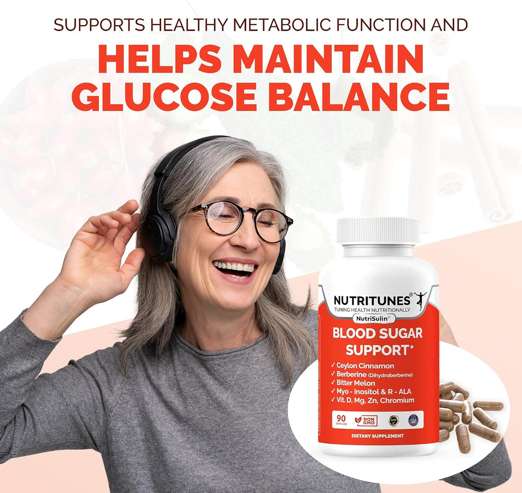 NutriSulin – Complemento de Canela de Ceilán y Berberina (Dihidroberberina) con Complejo de Azúcar en Sangre: Myo-Inositol, Melón Amargo, R-ALA, Vitamina D, Cromo, Magnesio y Zinc – 90 Cápsulas