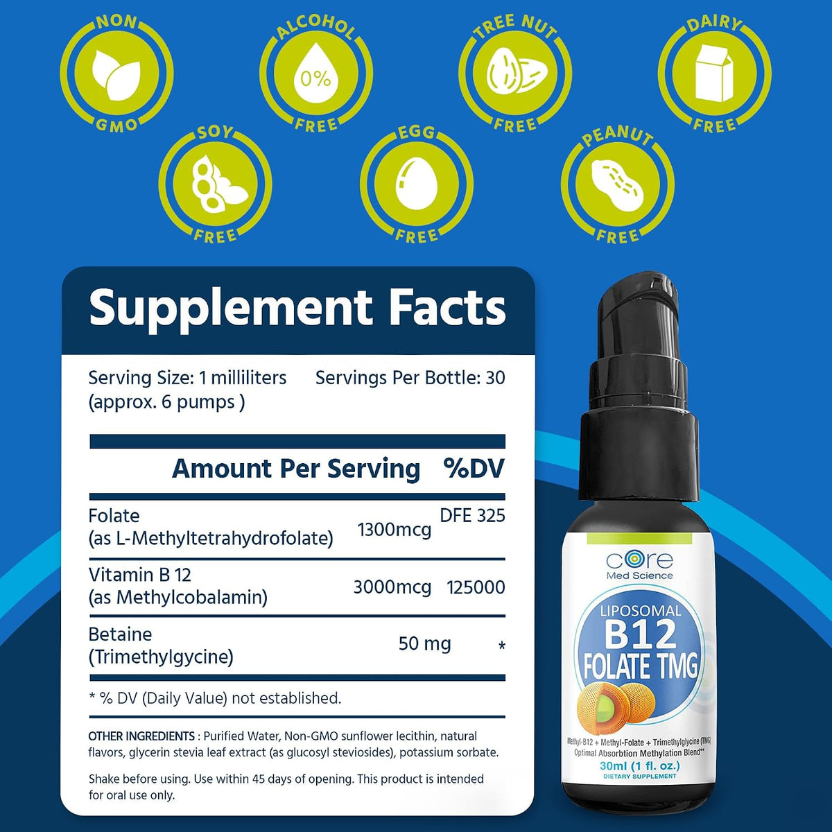 Core Med Science Liposomal B12 Folate TMG – Personas con niveles elevados de homocisteína que deseen apoyo – Image 3