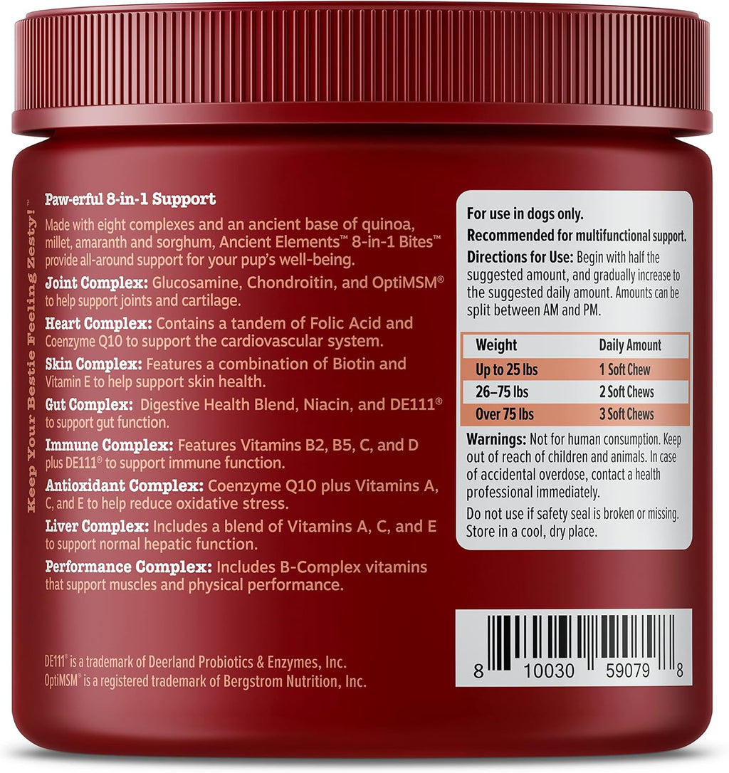 Zesty Paws Multivitamínico para Perros, Snack Masticable con Omega 3, Glucosamina y CoQ10 – 90 unidades – Sabor Bisonte