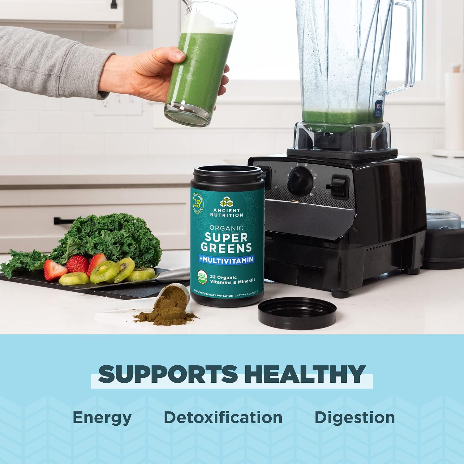 Ancient Nutrition Polvo de Vitaminas con Supergreens Orgánico - 25 Servicios