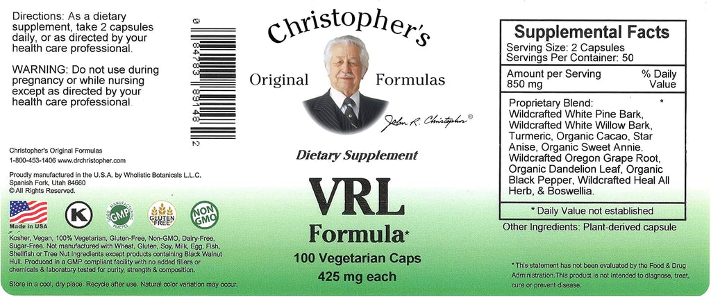 Christopher's Original Formulas VRL Formula, Natural Immune Support, 100 Vegetarian Capsules