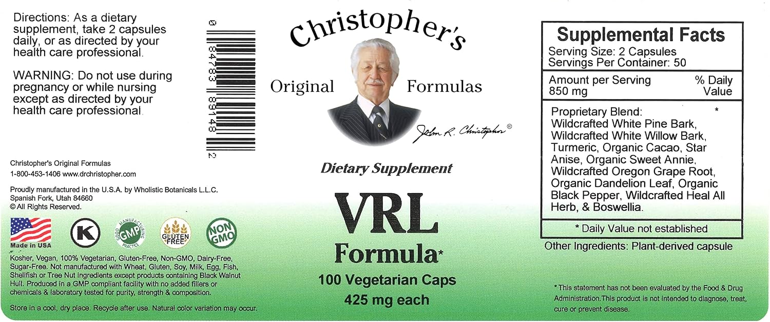 Christopher's Original Formulas VRL Formula, Natural Immune Support, 100 Vegetarian Capsules