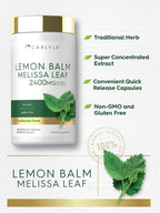 Carlyle Cápsulas de Melisa (Lemon Balm) | 200 Unidades | Extracto Concentrado de Hoja de Melissa | Fórmula No GMO y Sin Gluten