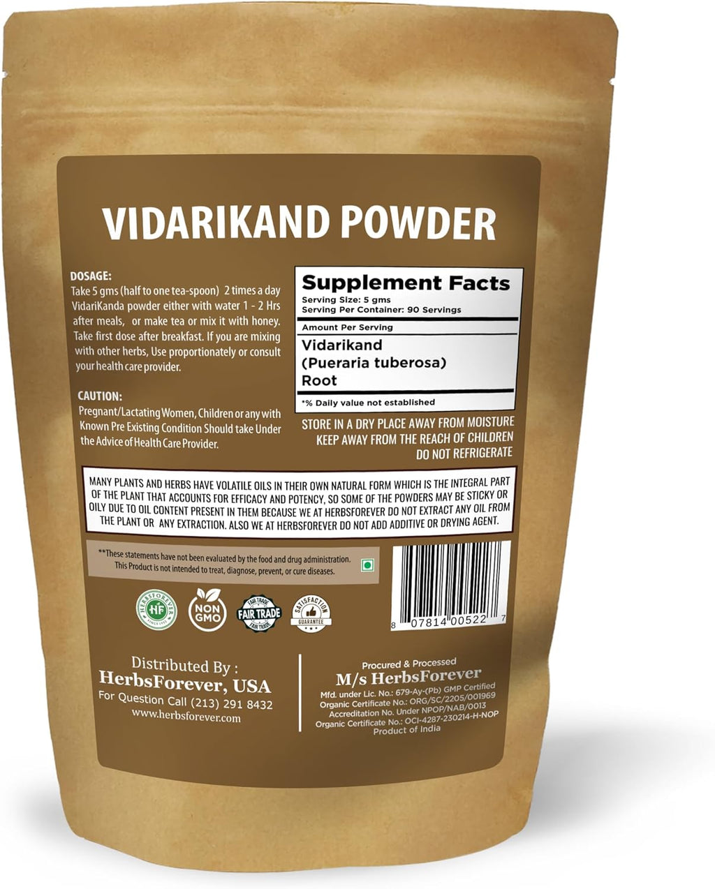 Vidarikanda en Polvo - Pueraria Tuberosa - 454 g - Herbsforever