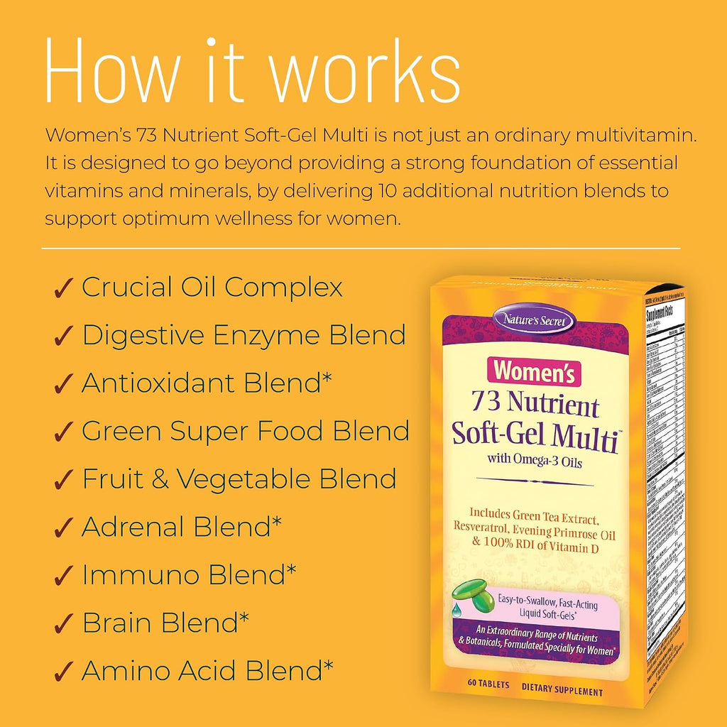 Nature's Secret Multivitamínico para Mujeres 73 Nutrientes, 60 Cápsulas Blandas