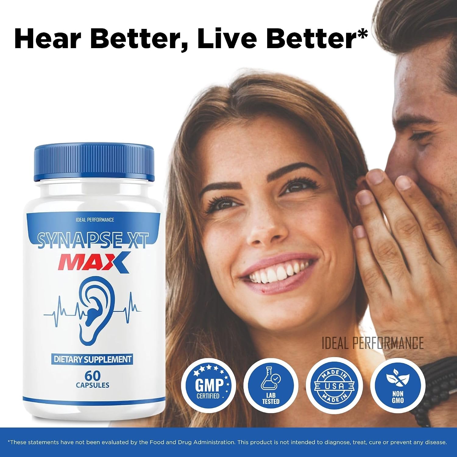 IDEAL PERFORMANCE Synapse XT Max Tinnitus Supplement Pro Premium Relief Pills (60 Cápsulas)