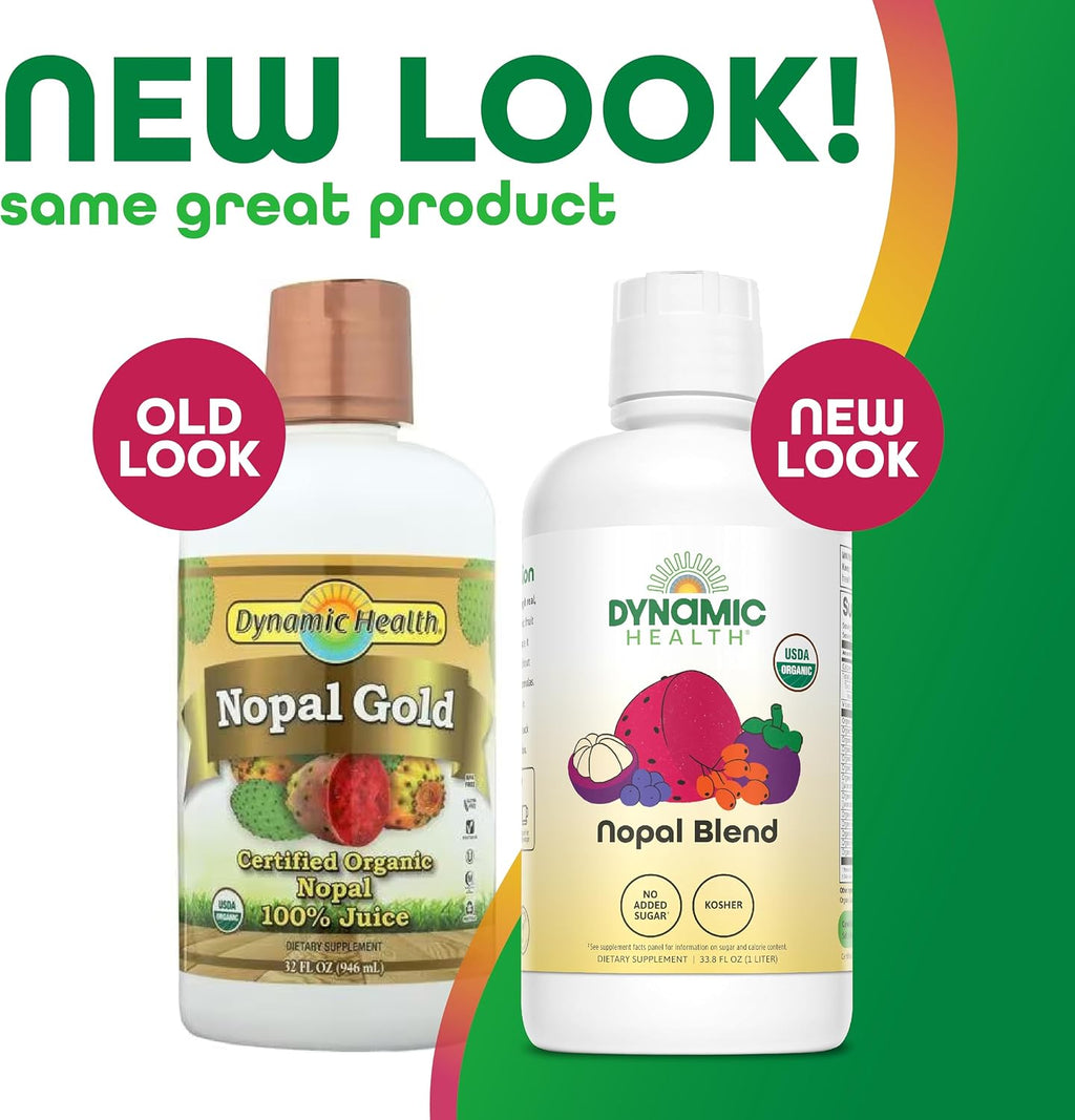 Dynamic Health Nopal Gold, Orgánico, Sin Aditivos, Apoyo Antioxidante, Vegano, Sin Gluten, No GMO, 946 ml