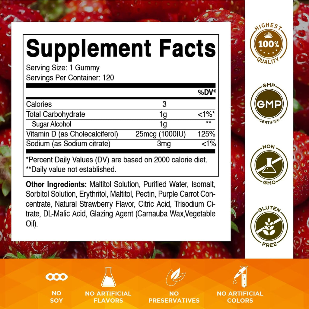 Vitamatic Vitamina D3 1000 UI Gominolas Sin Azúcar (120 Gominolas)
