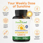 ForestLeaf Vitamina D3 5000 UI - 180 Cápsulas - Apoyo para Huesos, Dientes e Inmunidad