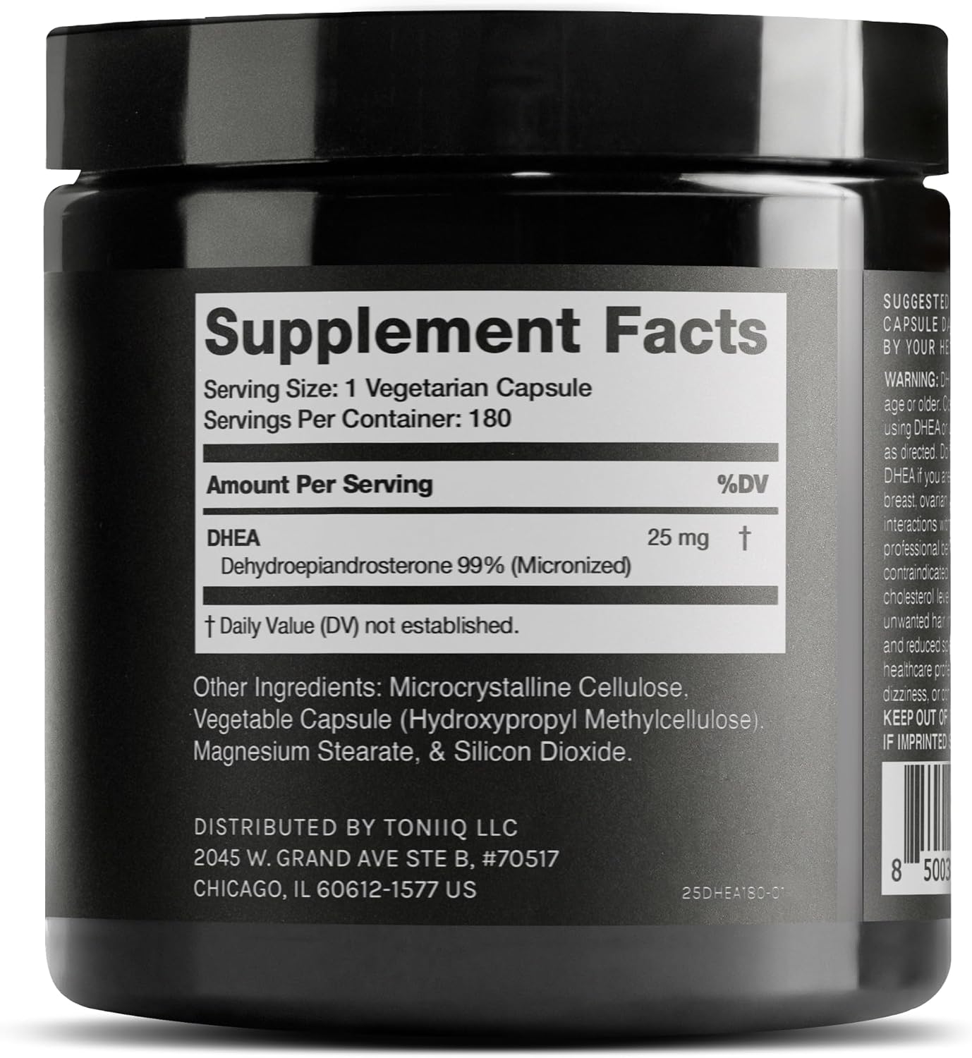 Toniiq DHEA 25mg - Suplemento de DHEA de Alta Pureza (99%+) - 180 Cápsulas