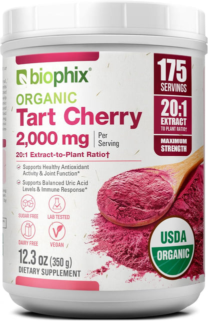 biophix Polvo de Cereza Ácida Orgánica Extracto 20:1 - 350 g (12.3 oz) - Superalimento Natural - Sin Azúcar Añadido - Vegano – Image 1