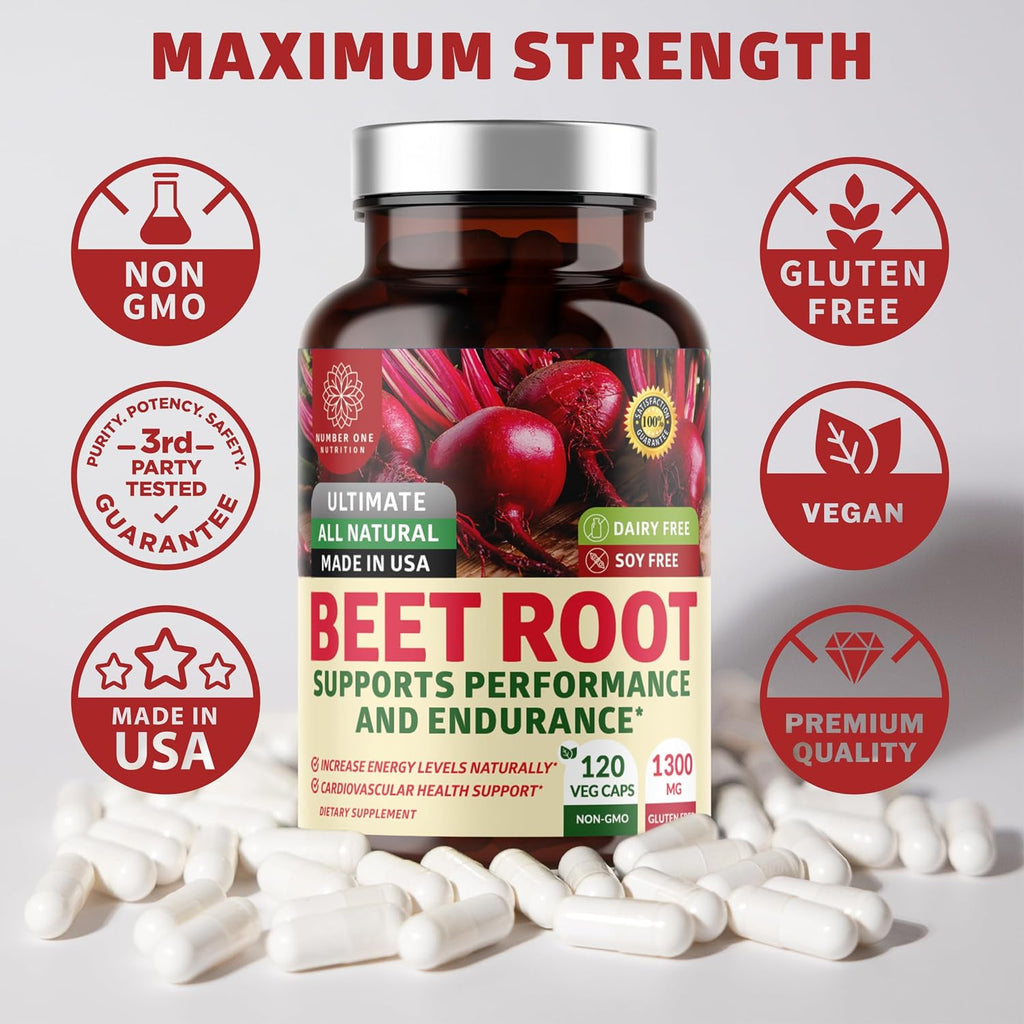 N1N Premium Organic Beet Root Capsules 1300mg 120 cápsulas vegetales