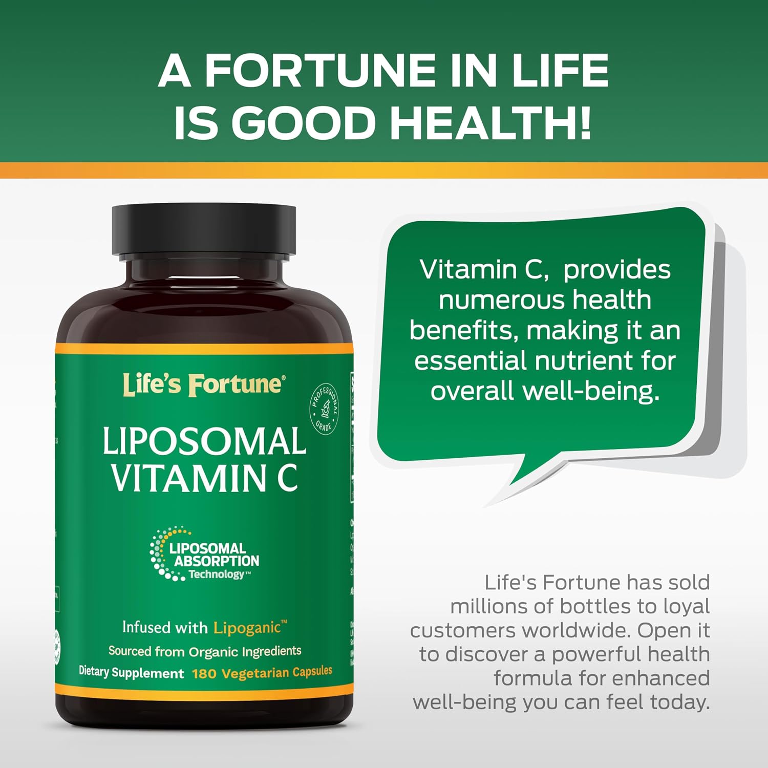 Life's Fortune Vitamina C Liposomal 2100 mg, 180 Cápsulas - Absorción Rápida, Alta Biodisponibilidad