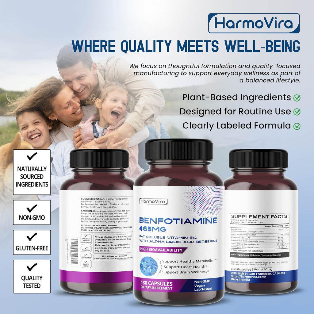 Benfotiamina (Vitamina B1 Liposoluble) con Ácido Alfa-Lipoico y Berberina – Fórmula Avanzada – 180 Cápsulas