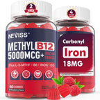 NEVISS Gominolas de Vitamina B12 Metilada 5000mcg con L-Metilfolato, Hierro, B6 y D3 - 2 Envases