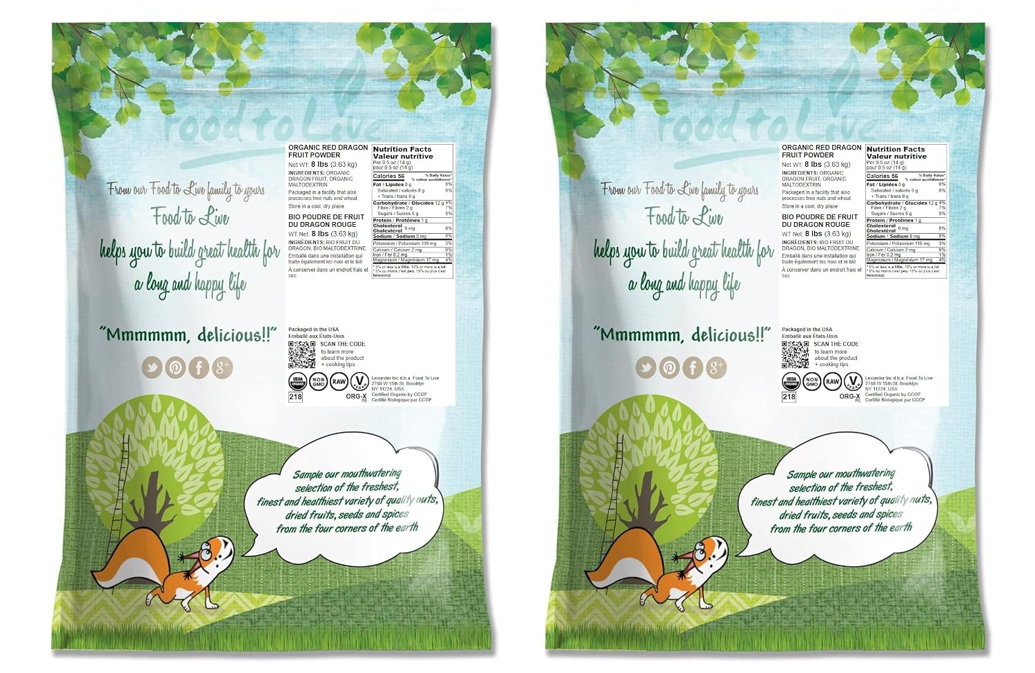 Food to Live Polvo de Jugo de Pitaya Orgánico – 7,25 kg (16 libras)