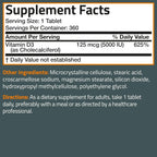 Bronson Vitamina D3 5000 UI (125 mcg) - 360 Comprimidos - No Transgénico, Sin Gluten, Sin Soja