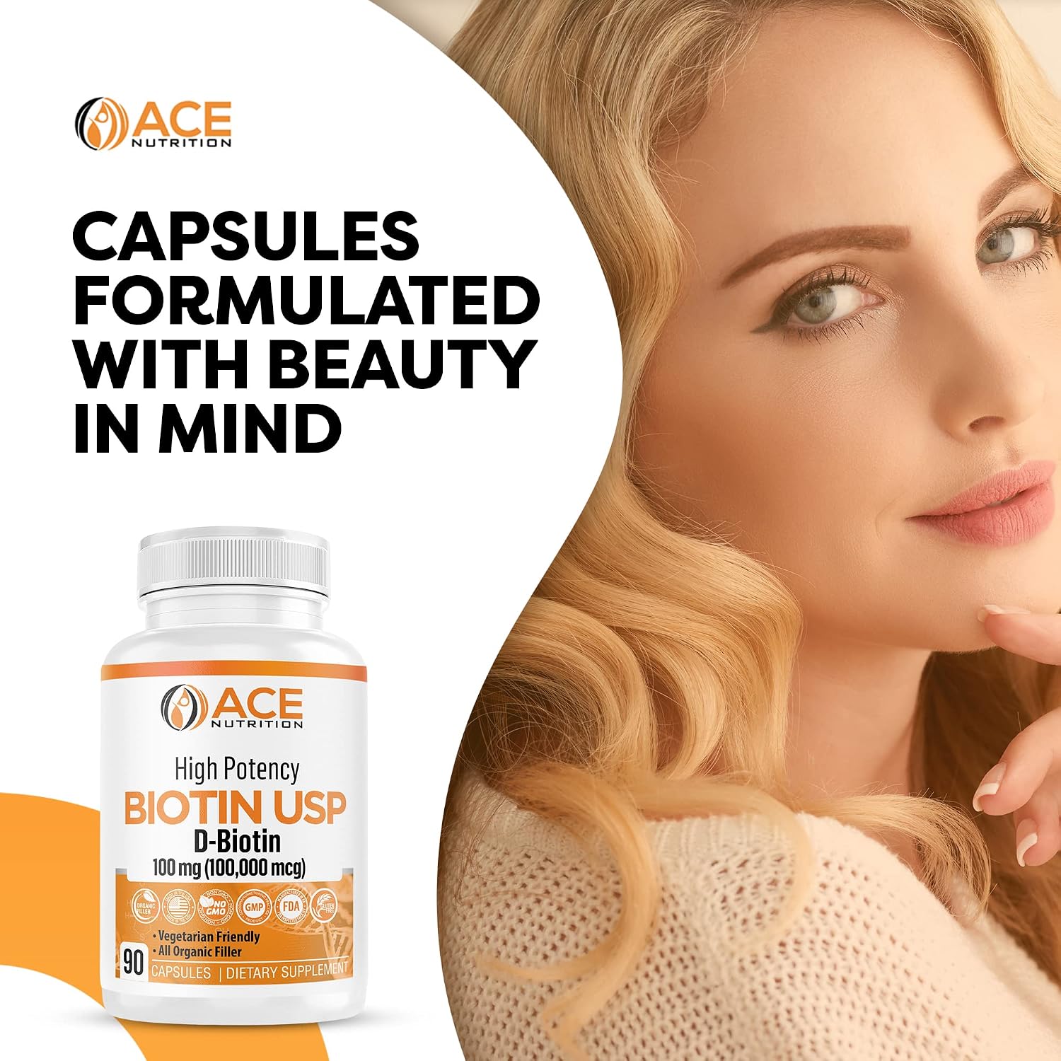 Ace Nutrition Biotina USP Alta Potencia 100mg (100.000mcg) - 3 Envases