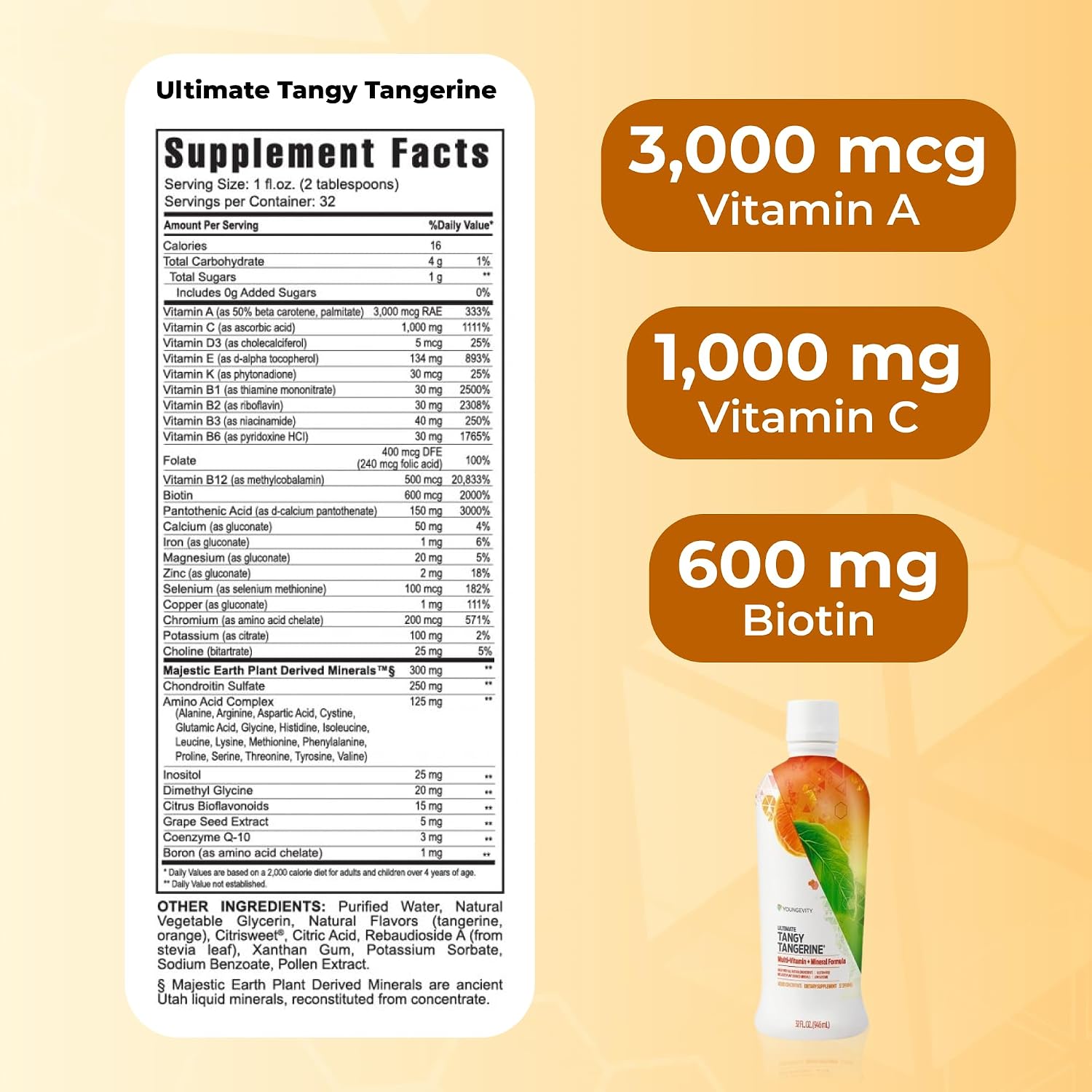 Youngevity Majestic Earth Ultimate Tangy Tangerine - Multivitamínico Líquido 946 ml