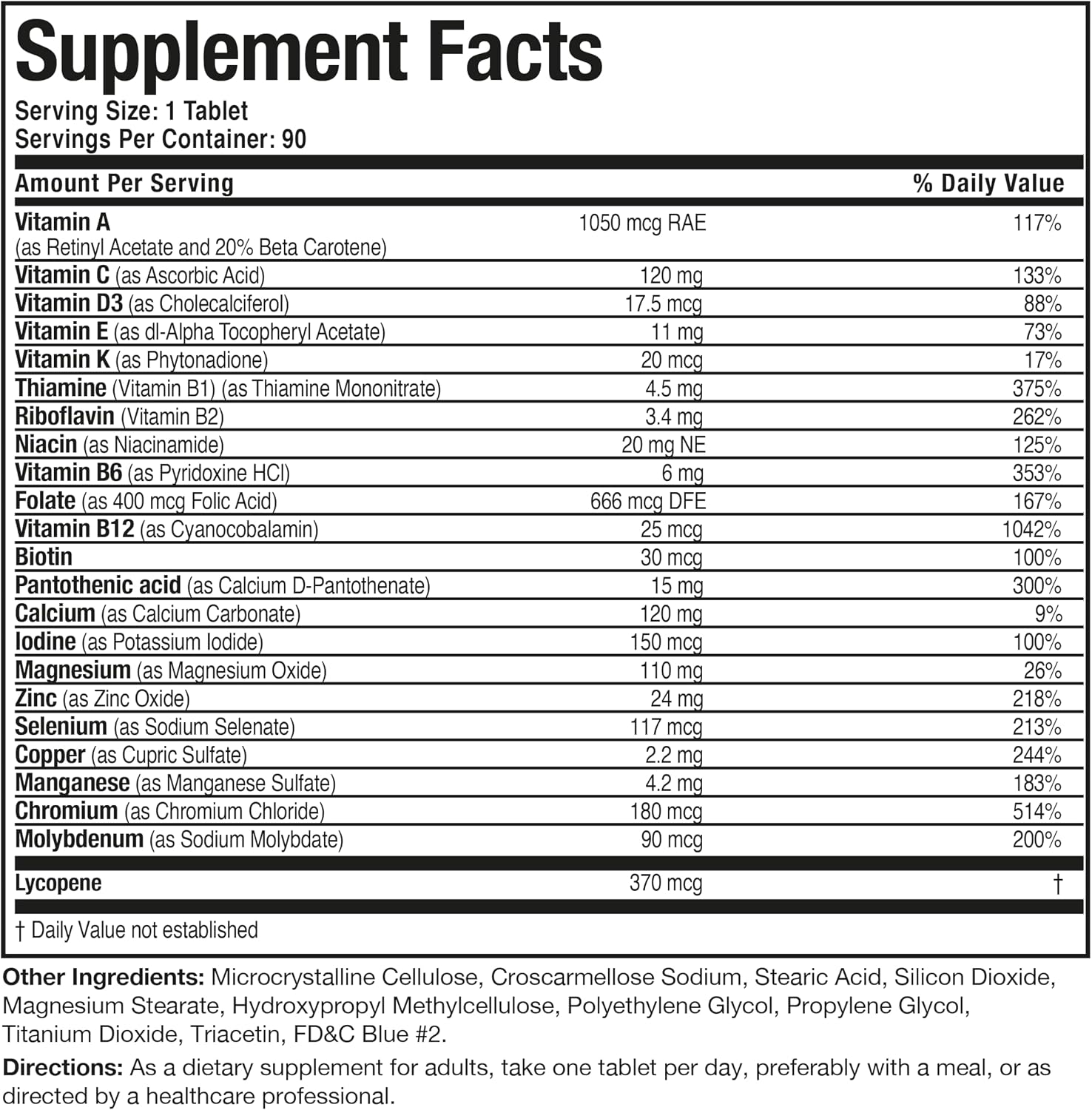 Bronson ONE Daily Multivitamínico para Hombres 50+ Completo, 90 Comprimidos