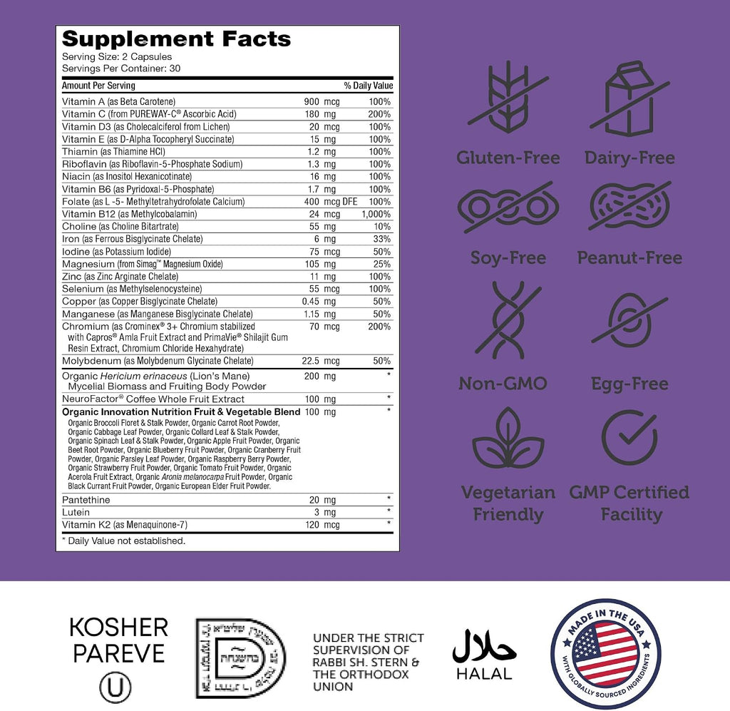 Zahler Multivitamin Cerebral – Complemento con Lion's Mane y Neuro Factor (60 Cápsulas)
