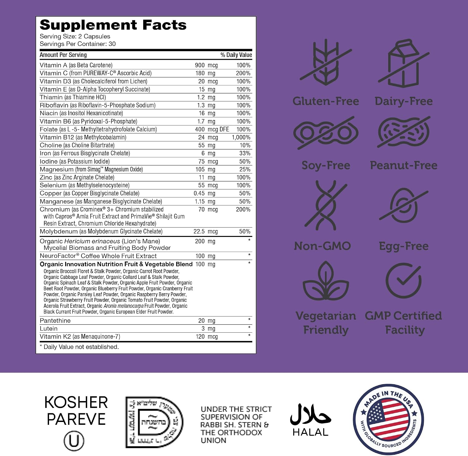Zahler Multivitamin Cerebral – Complemento con Lion's Mane y Neuro Factor (60 Cápsulas)