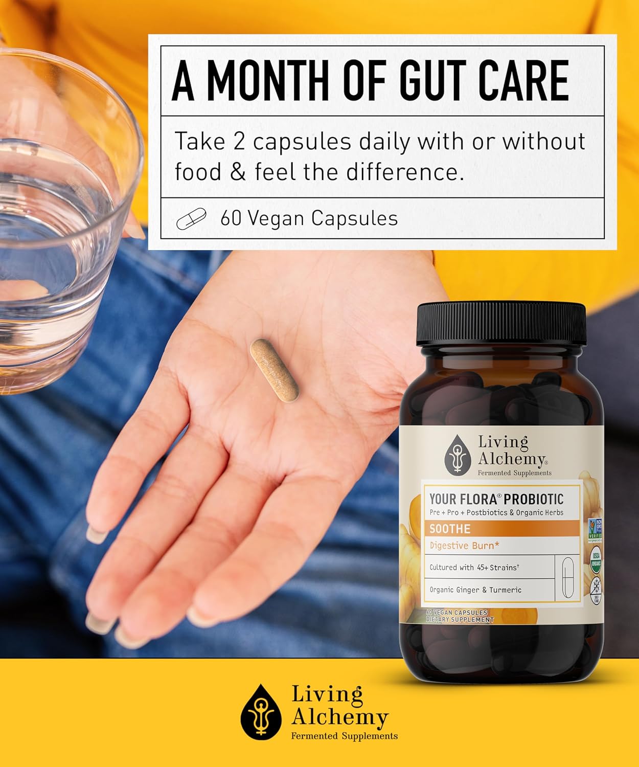 Living Alchemy Your Flora Probiotic Soothe – Probióticos Digestivos, 60 Cápsulas