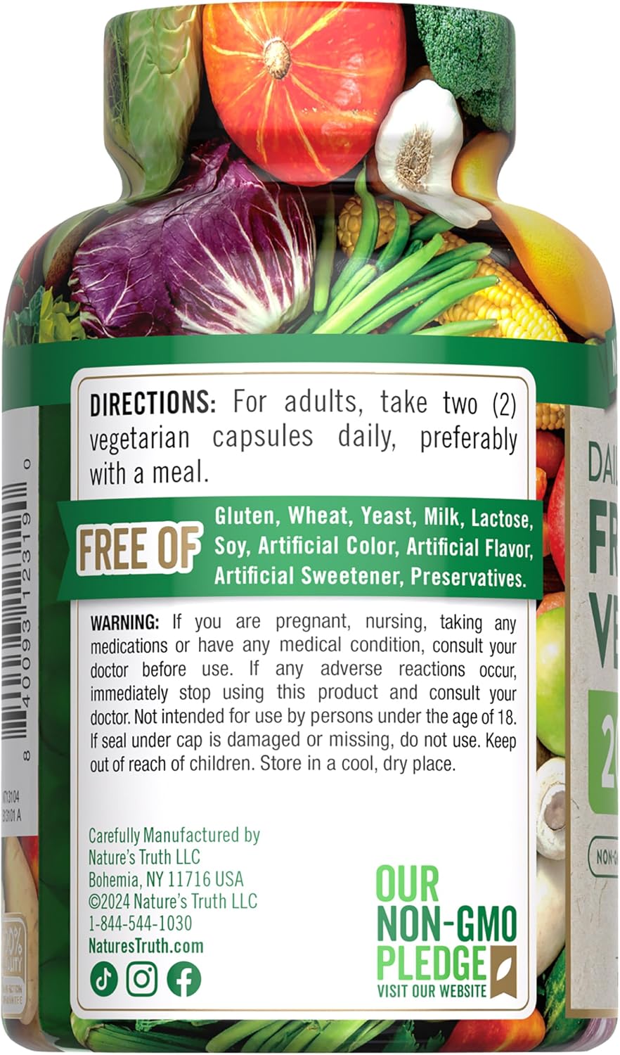 Nature's Truth Suplemento de Frutas y Verduras | 120 Cápsulas Vegetarianas | Más de 20 Frutas y Verduras | Vegetariano, No GMO y Sin Gluten