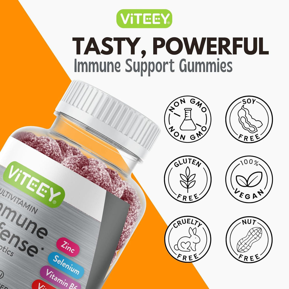Viteey Multivitamin Gummies 8in1 Immune – Apto para dietas especiales: Certificadas kosher, veganas, sin gluten, – Image 4