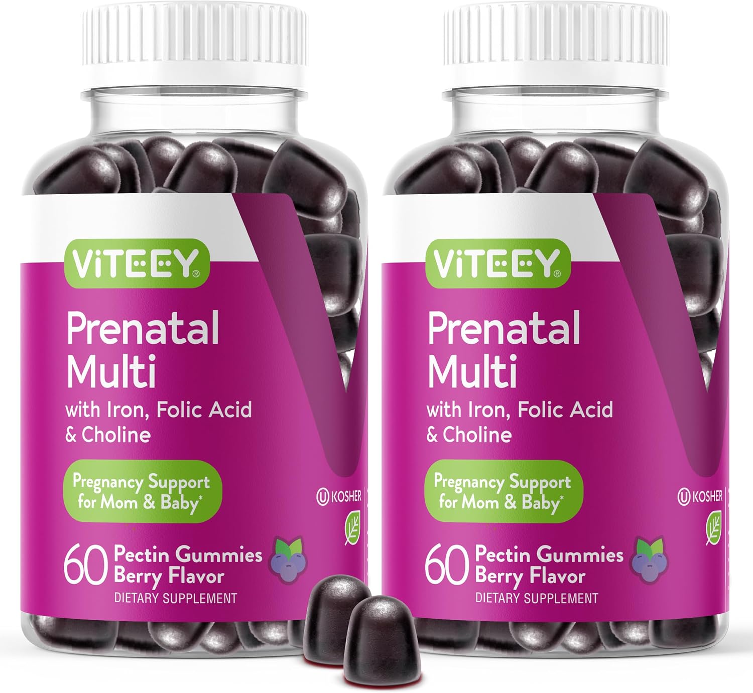 Viteey Prenatal Gummies for Women - Prenatal with Iron | for Pregnancy with Choline & Folic Acid Gummies - Vegetarian, Gluten Free - 60 Count