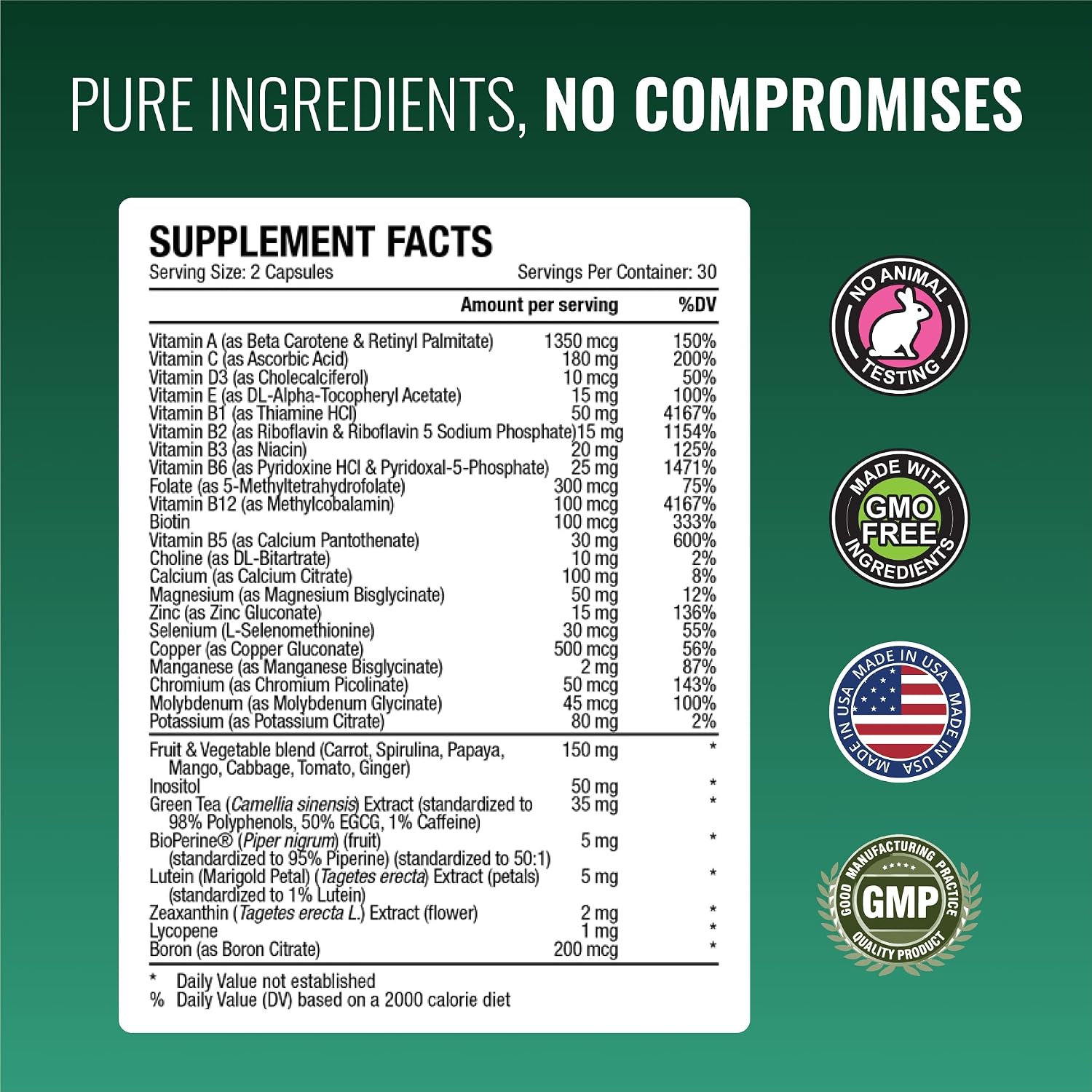 Approved Science Multi-Vitamin - Multivitamínico Completo con Vitaminas B, Té Verde, Luteína, Licopeno, Zeaxantina, BioPerina - 360 Cápsulas