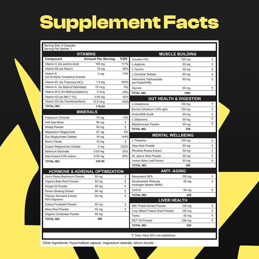 Multivitamínico para Hombre - Completo con Tongkat Ali, Shilajit, Lion's Mane y Vitaminas Esenciales, 30 Sobres