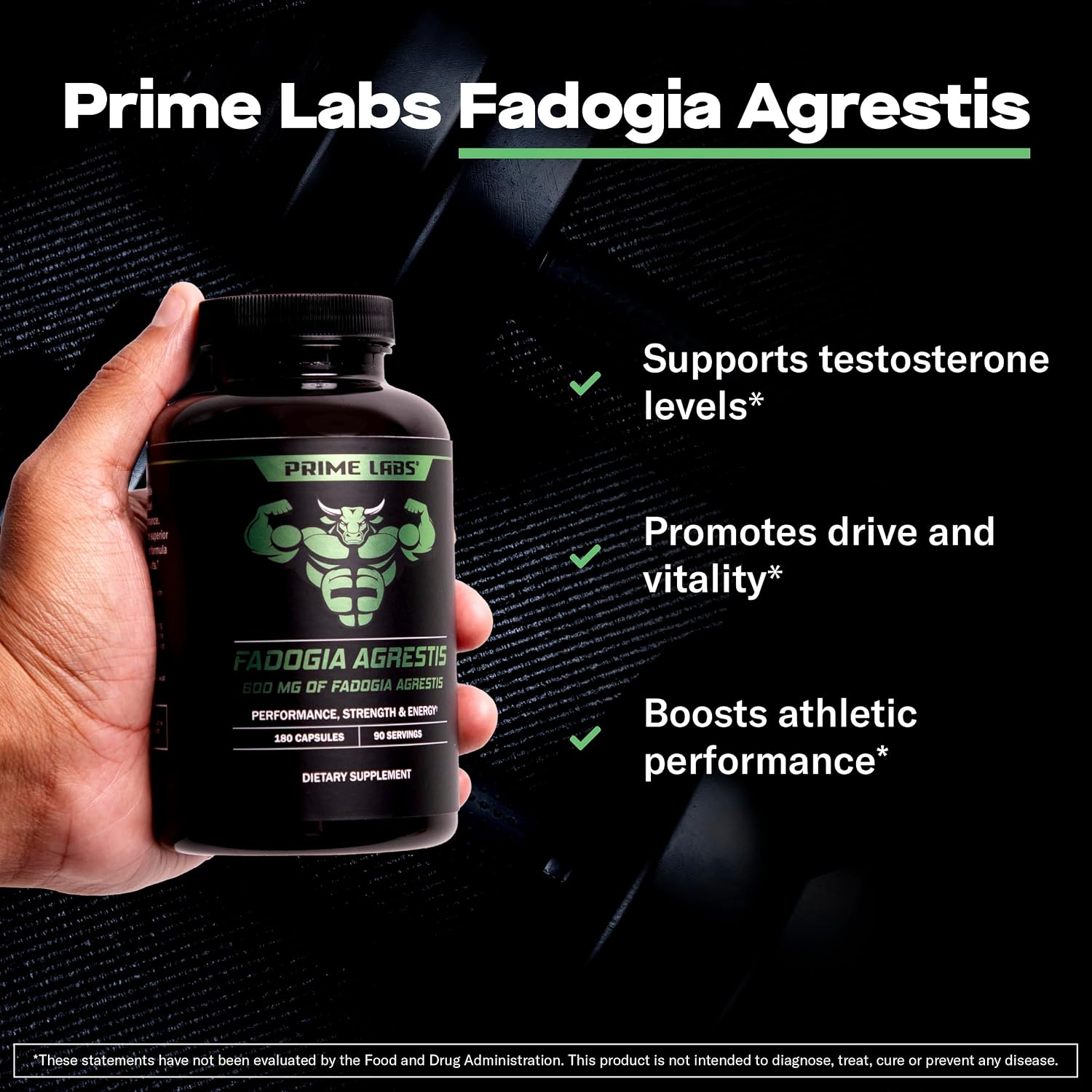 Prime Labs Fadogia Agrestis para Hombres - 600mg por Ración - 180 Cápsulas (90 Días)
