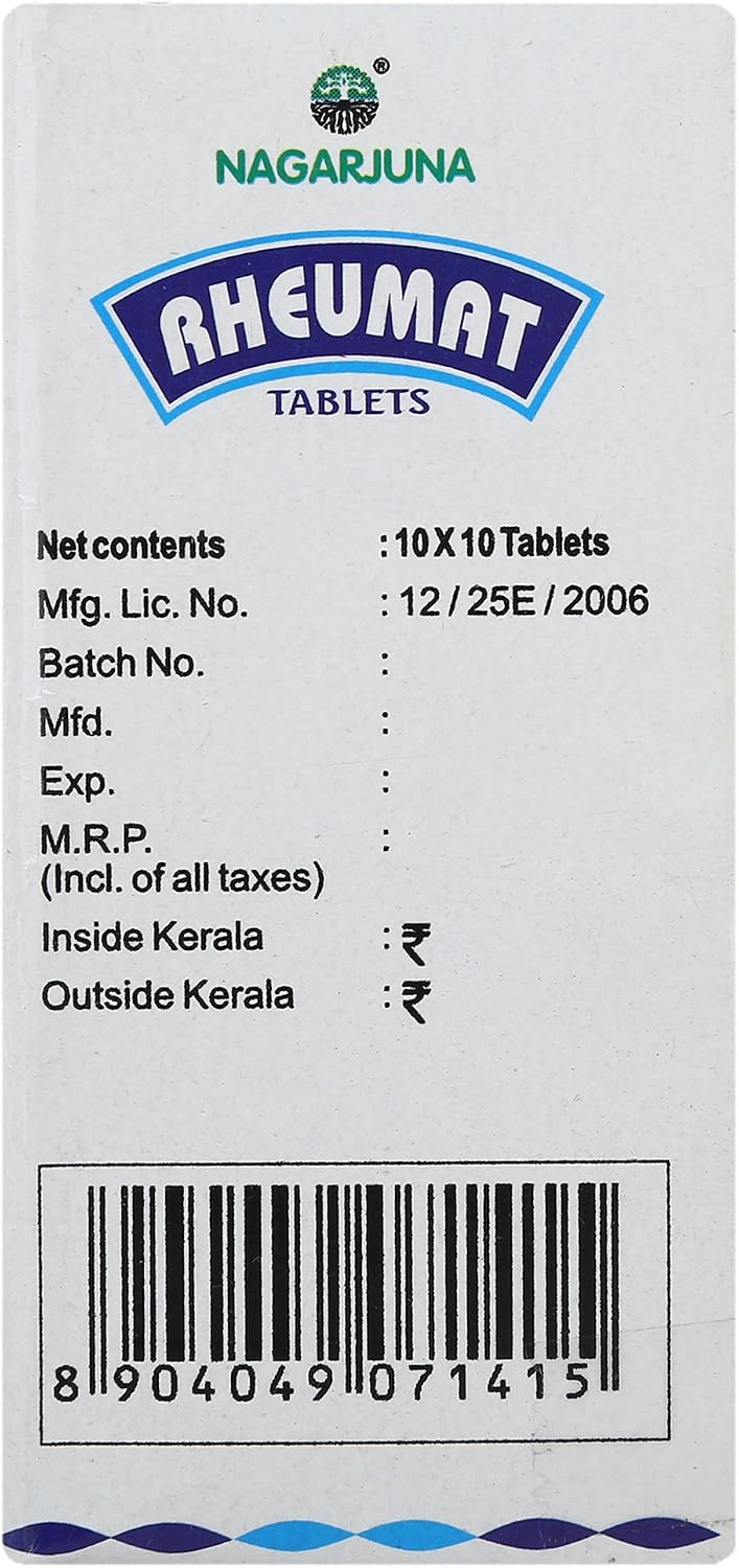 Nagarjuna Rheumat Tablets 100 comprimidos con Pachak Methi gratis