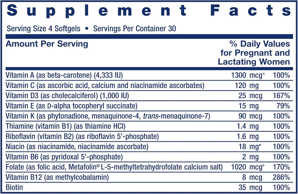 Life Extension Prenatal Advantage - Multivitamínico Prenatal con DHA, Colina y Ácido Fólico Bioactivo, 120 Cápsulas Blandas