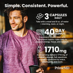 PrimeMD 6 en 1 Maca orgánica, Ashwagandha y DHEA en cápsulas 1710 mg con extracto de pimienta negra - Suplemento de maca negra para hombres y mujeres, 120 cápsulas (Pack de 3)