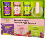 Women's Multivitamin Gummy Pack, 3 Support for Hair Skin Nails Sleep Daily Health, Vitamins A, D, C, E, Biotin, Ashwagandha, Folic Acid, Adult Chewable Vitamin, Berry Flavor, 15 Day Supply - 90 Count