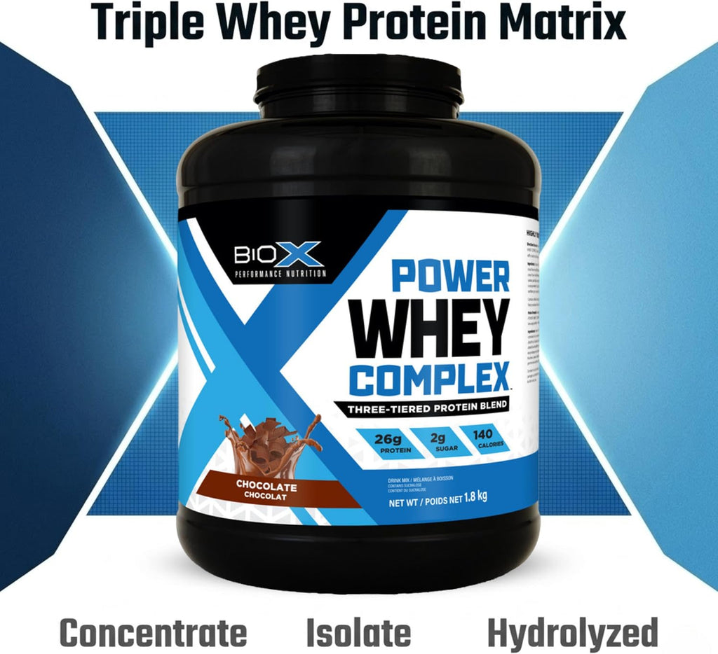 BioX Power Whey Complex - 100% Pure Whey Protein - 26g Protein Per Serving - 52 Servings, 1.81 kg (Chocolate)