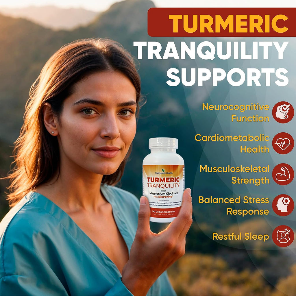 Turmeric Tranquility Cúrcuma Curcumina y Magnesio Glicinato con BioPerine – Alto Poder de Absorción – 90 Cápsulas