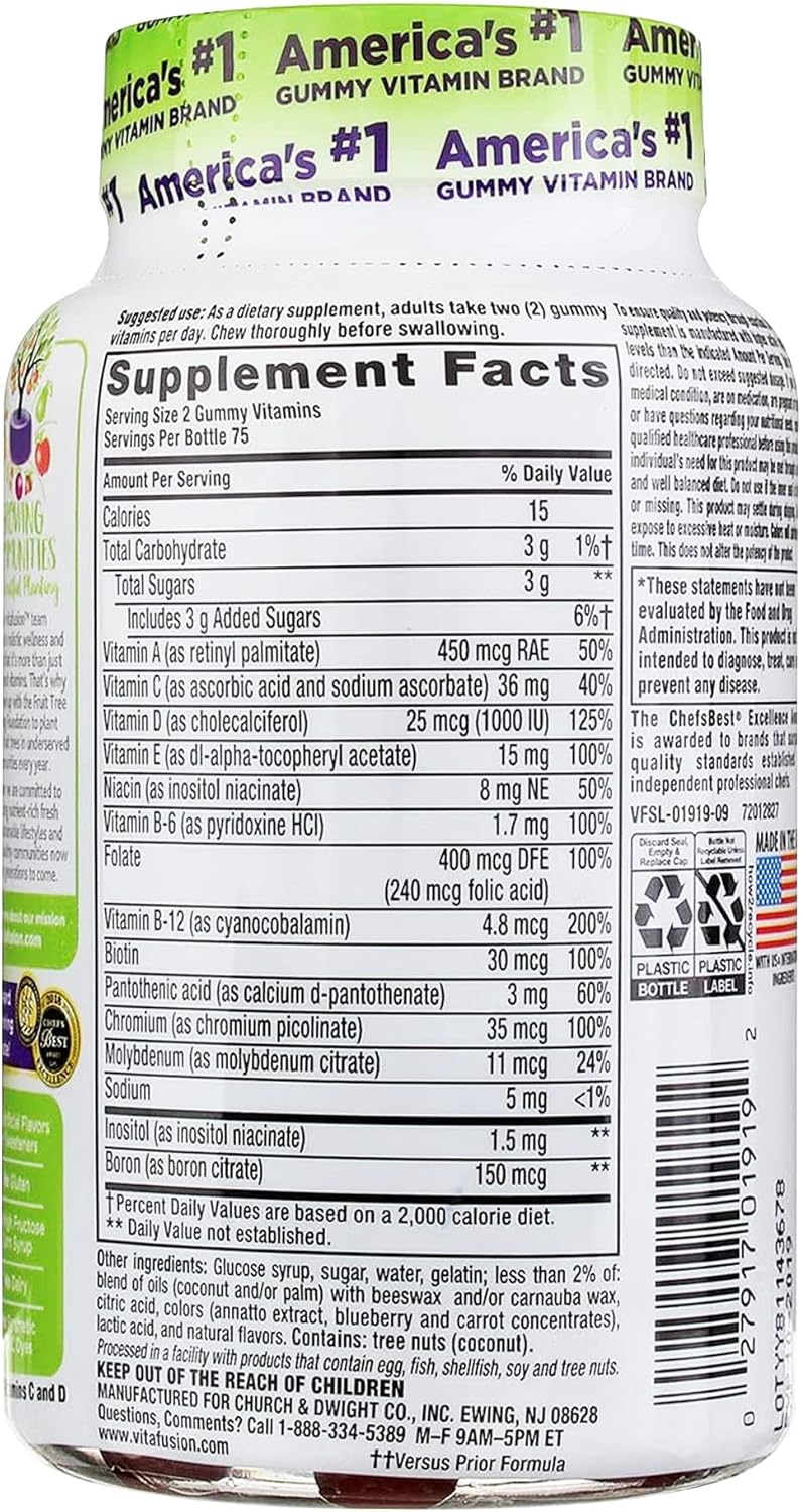 Vitafusion MultiVites Gomitas Multivitamínicas para Adultos Sabor Berry, Peach y Naranja - 150 uds, Paquete de 2