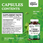 Wild & Organic Cápsulas de Bergamota Cítrica - Antioxidante y Apoyo General - Extracto de Citrus Bergamia - Vegano, Sin Rellenos, No OGM - 120 Cápsulas