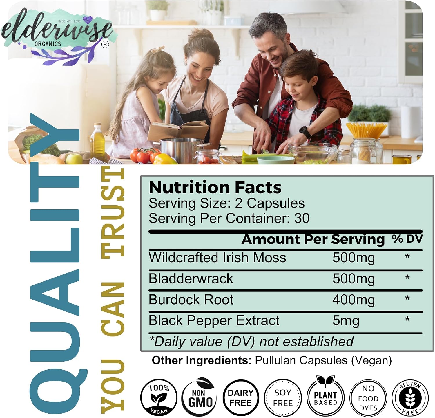 Elderwise Sea Moss Cápsulas - Alga Marina con Bardana y Fucus - 60 Cápsulas Veganas