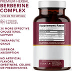 Berberine Supplement - 10xHigher Absorption Berberine HCI Complex with Bitter Lemon & Banaba Leaf - Cholesterol & Metabolic Support - 60 Capsules Non-GMO